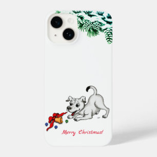 Vrolijk kerstfeest! Puppy met Bell en Ball iPhone 14 Hoesje