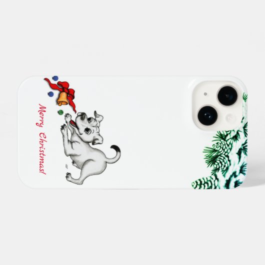 Vrolijk kerstfeest! Puppy met Bell en Ball iPhone Hoesje (Achterkant horizontaal)