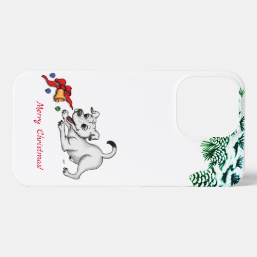 Vrolijk kerstfeest! Puppy met Bell en Ball iPhone Hoesje (Achterkant horizontaal)