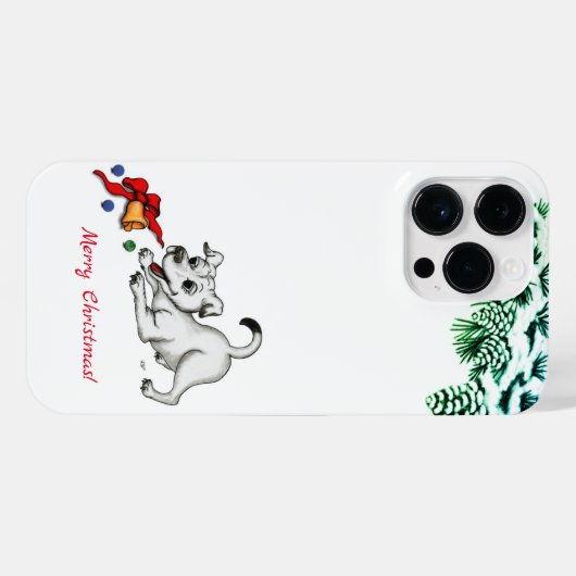 Vrolijk kerstfeest! Puppy met Bell en Ball iPhone Hoesje (Achterkant horizontaal)
