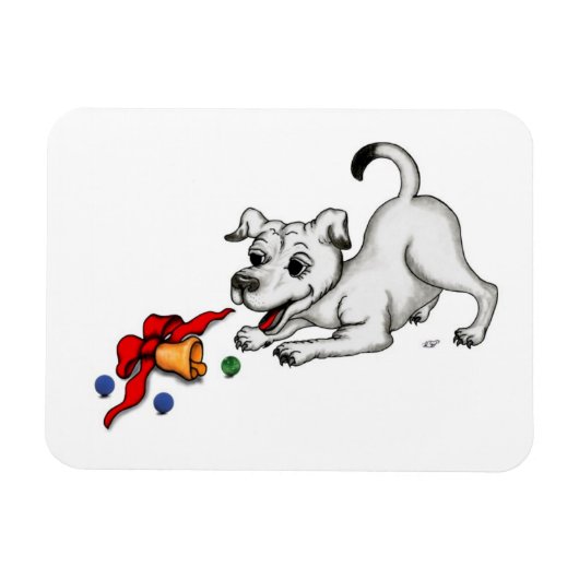 Vrolijk kerstfeest! Puppy met Bell en Ball Magneet (Horizontaal)