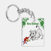 Vrolijk kerstfeest! Puppy met Bell en Ball Sleutelhanger (Voorkant Links)