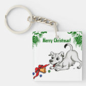 Vrolijk kerstfeest! Puppy met Bell en Ball Sleutelhanger (Voorkant)