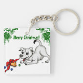 Vrolijk kerstfeest! Puppy met Bell en Ball Sleutelhanger (Achterkant)