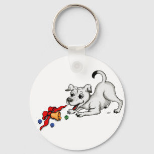 Vrolijk kerstfeest! Puppy met Bell en Ball Sleutelhanger