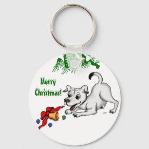 Vrolijk kerstfeest! Puppy met Bell en Ball Sleutelhanger