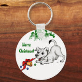Vrolijk kerstfeest! Puppy met Bell en Ball Sleutelhanger (Voorkant)