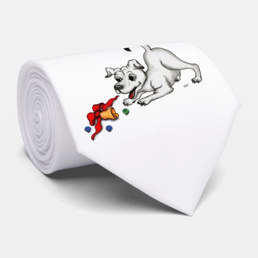 Vrolijk kerstfeest! Puppy met Bell en Ball Stropdas (Opgerold)