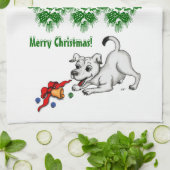 Vrolijk kerstfeest! Puppy met Bell en Ball Theedoek (Gevouwen)