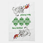 Vrolijk kerstfeest! Puppy met Bell en Ball Theedoek (Verticaal)