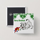 Vrolijk kerstfeest! Puppy met Bell en Ball Vierkante Button 5,1 Cm (Voorkant /achterkant)