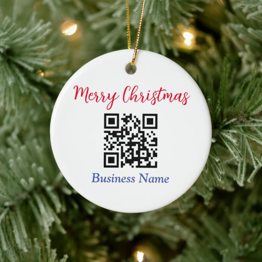 Vrolijk kerstfeest, QR-code, bedrijfsnaam, vs 2 Keramisch Ornament (Boom)