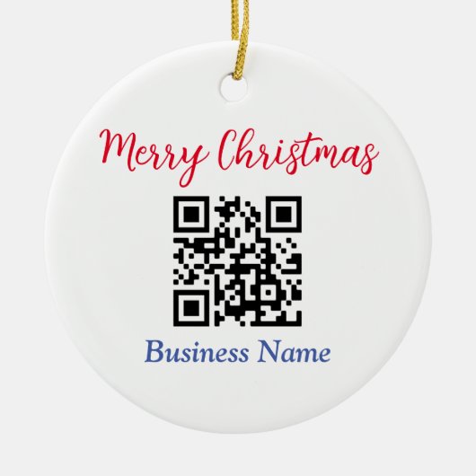 Vrolijk kerstfeest, QR-code, bedrijfsnaam, vs 2 Keramisch Ornament (Voorkant)