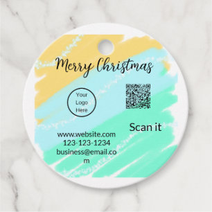 Vrolijk Kerstfeest QR code business geel groen wat Bedankjes Labels