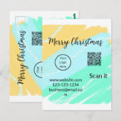 Vrolijk Kerstfeest QR code business geel groen wat Briefkaart (Voorkant / Achterkant)