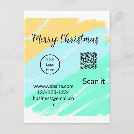 Vrolijk Kerstfeest QR code business geel groen wat Briefkaart (Voorkant)