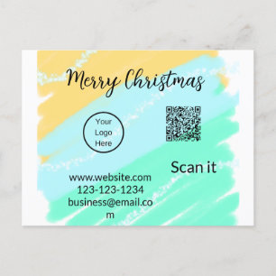 Vrolijk Kerstfeest QR code business geel groen wat Feestdagenkaart