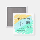 Vrolijk Kerstfeest QR code business geel groen wat Magneet (Voorkant / Achterkant)