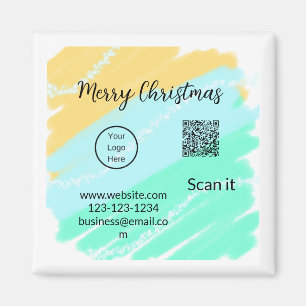 Vrolijk Kerstfeest QR code business geel groen wat Magneet