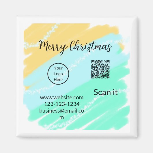 Vrolijk Kerstfeest QR code business geel groen wat Magneet (Voorkant)