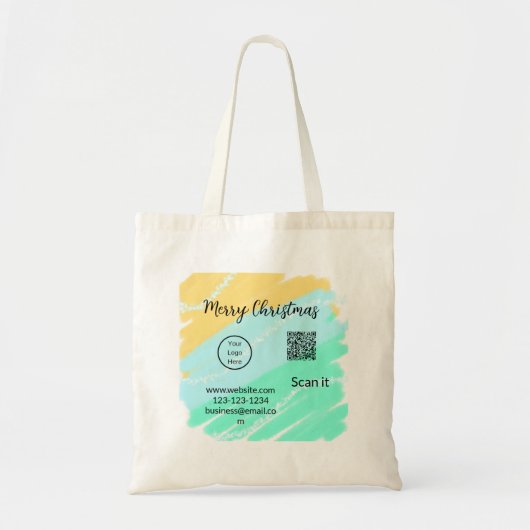 Vrolijk Kerstfeest QR code business geel groen wat Tote Bag (Voorkant)