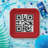 Vrolijk Kerstfeest QR code op rood Papieren Bordje (Feest)