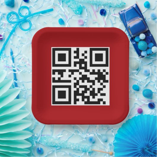 Vrolijk Kerstfeest QR code op rood Papieren Bordje (Feest)