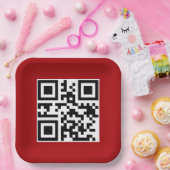 Vrolijk Kerstfeest QR code op rood Papieren Bordje (Feest)