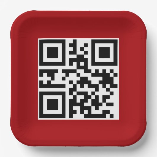 Vrolijk Kerstfeest QR code op rood Papieren Bordje (Voorkant)