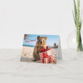 Vrolijk Kerstfeest Quokka op het strand met Cadeau Kaart (Voorkant)