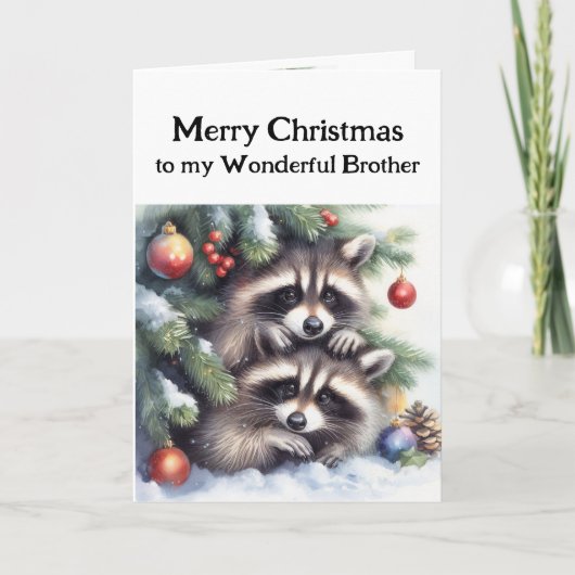 Vrolijk kerstfeest Raccoons Broer Kaart (Voorkant)