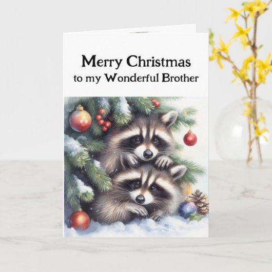 Vrolijk kerstfeest Raccoons Broer Kaart (Gele Bloem)