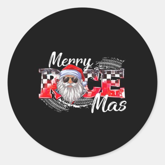 Vrolijk Kerstfeest Race Auto Xmas Racing Santa Cla Ronde Sticker (Voorkant)