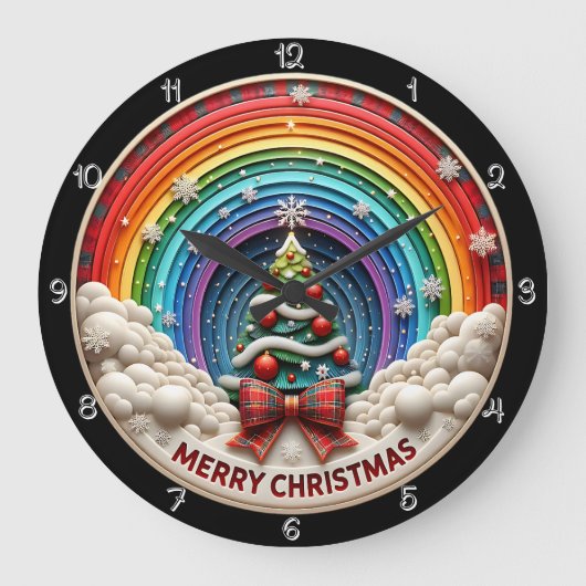 Vrolijk Kerstfeest Rainbow Art Grote Klok (Voorkant)