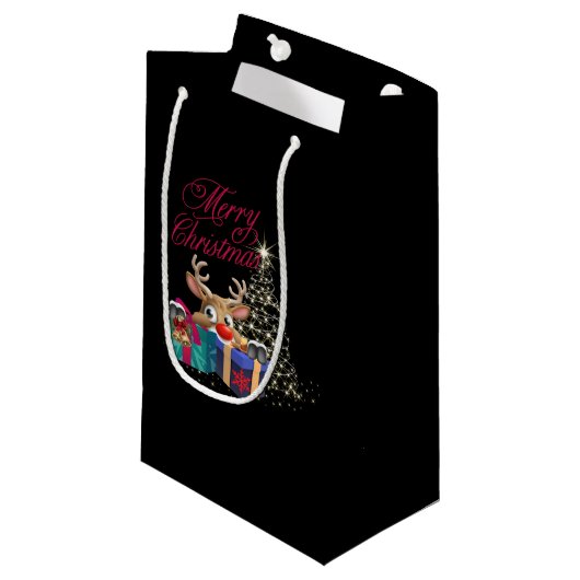 Vrolijk kerstfeest Raindeer Klein Cadeauzakje (Voorkant Gekanteld)