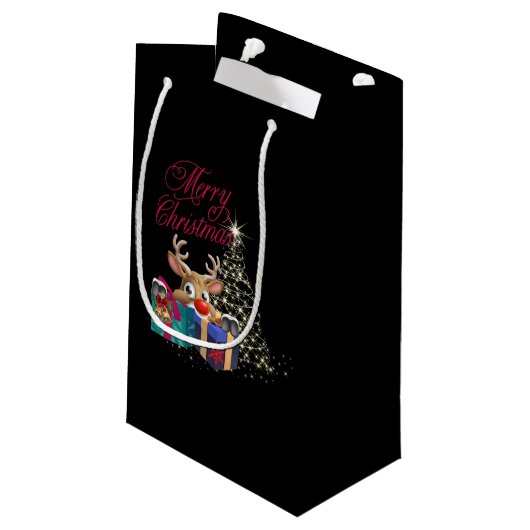 Vrolijk kerstfeest Raindeer Klein Cadeauzakje (Achterkant Gekanteld)