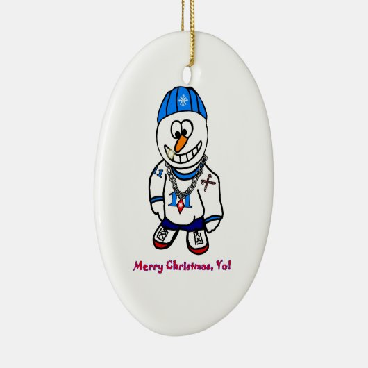 Vrolijk kerstfeest, Rapper Snowman Keramisch Ornament (Rechts)