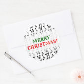 "Vrolijk kerstfeest!" + Raster met muzieknoten Ronde Sticker (Envelop)