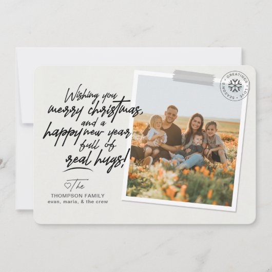 Vrolijk kerstfeest Real Script Hugs Post Covid Pho Feestdagenkaart (Voorkant)