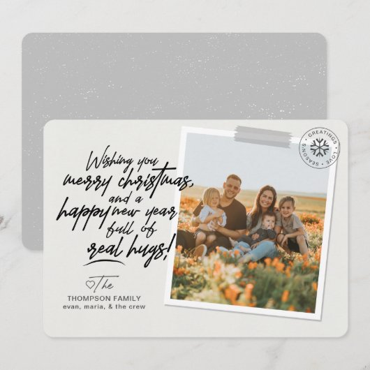 Vrolijk kerstfeest Real Script Hugs Post Covid Pho Feestdagenkaart (Voorkant / Achterkant)