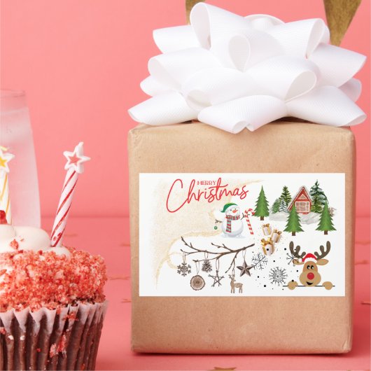 Vrolijk kerstfeest rechthoekige sticker (Feest)