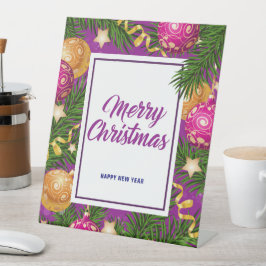 Vrolijk kerstfeest reclamebord met voetstuk