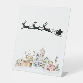 Vrolijk kerstfeest reclamebord met voetstuk