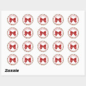 Vrolijk Kerstfeest Red Bow Botanische Bessen Ronde Sticker (Vel)