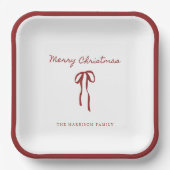Vrolijk Kerstfeest Red Bow Vakantiepapier Borden Papieren Bordje (Voorkant)