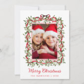 Vrolijk Kerstfeest Red Bows Greenery Waterverf Fot Feestdagenkaart (Voorkant)