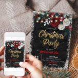 Vrolijk kerstfeest Red Floral Chalkboard Kaart<br><div class="desc">Deze aanpasbare uitnodiging is ontworpen voor ons Merry Kerstmis collectie en is uitgerust met kerstboomstructuur,  rode florale,  gouden lettertypen en aanpasbare artikelen voor namen,  datum,  plaats en aanvraag. Overeenkomende objecten beschikbaar.</div>