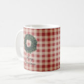 Vrolijk kerstfeest Red Gingham Pset Wreath Koffiemok (Voorkant links)