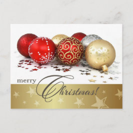 Vrolijk kerstfeest. Red Gold Baubles Feestdagenkaart