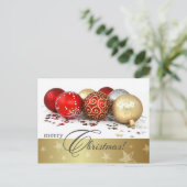 Vrolijk kerstfeest. Red Gold Baubles Feestdagenkaart (Staand voorkant)